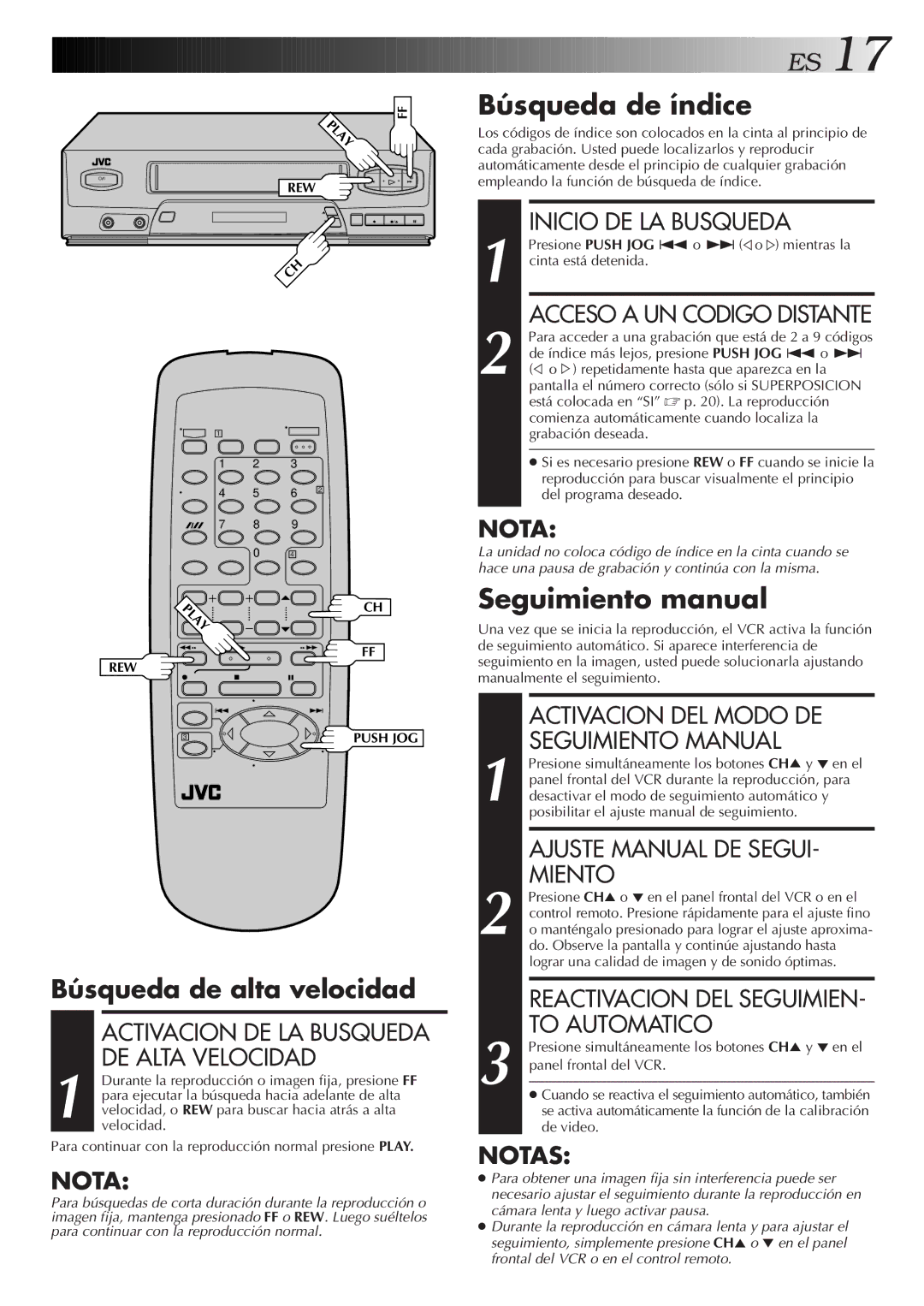 JVC HR-J3006UM Búsqueda de índice, Seguimiento manual 