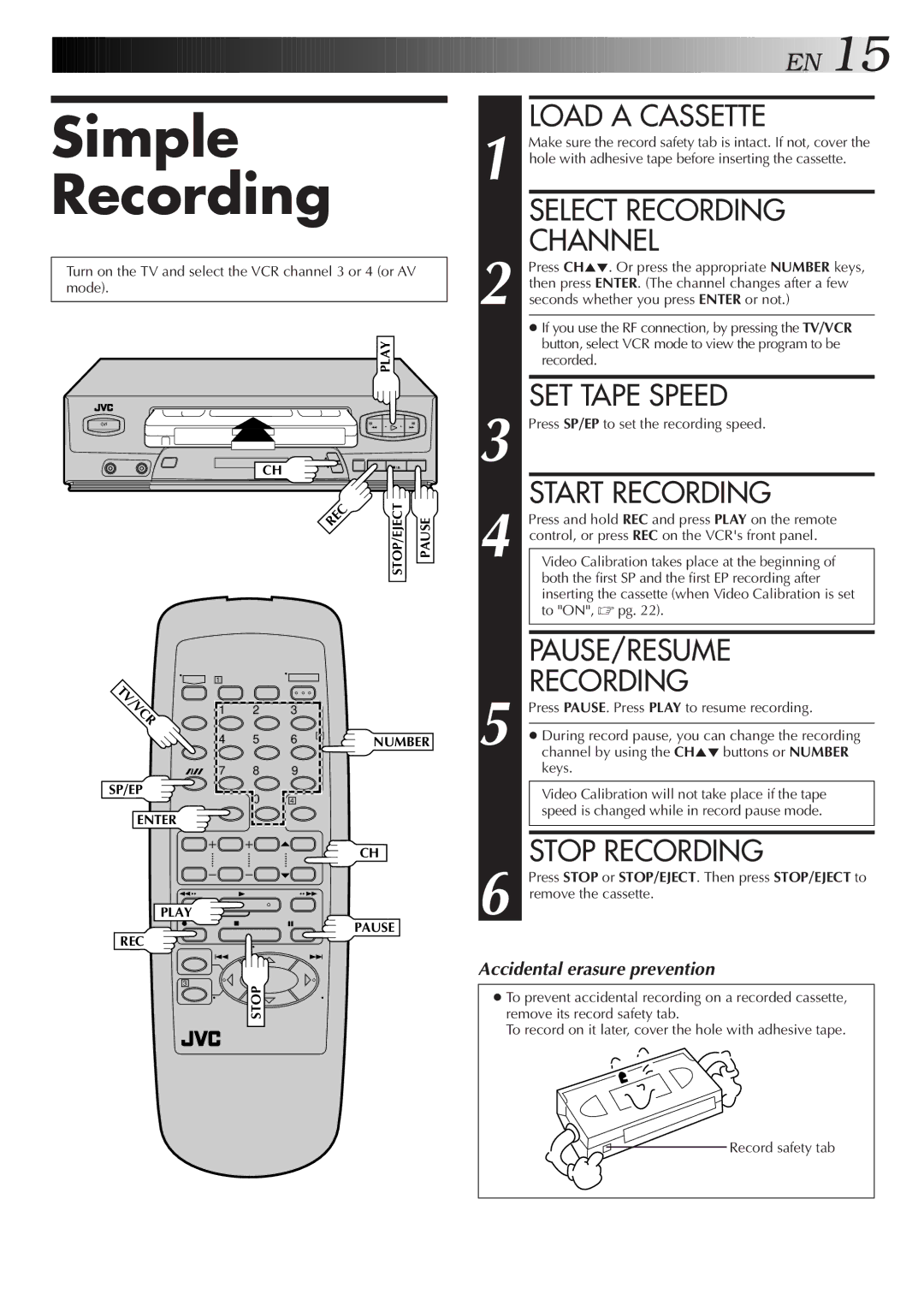 JVC HR-J3006UM manual Simple Recording 