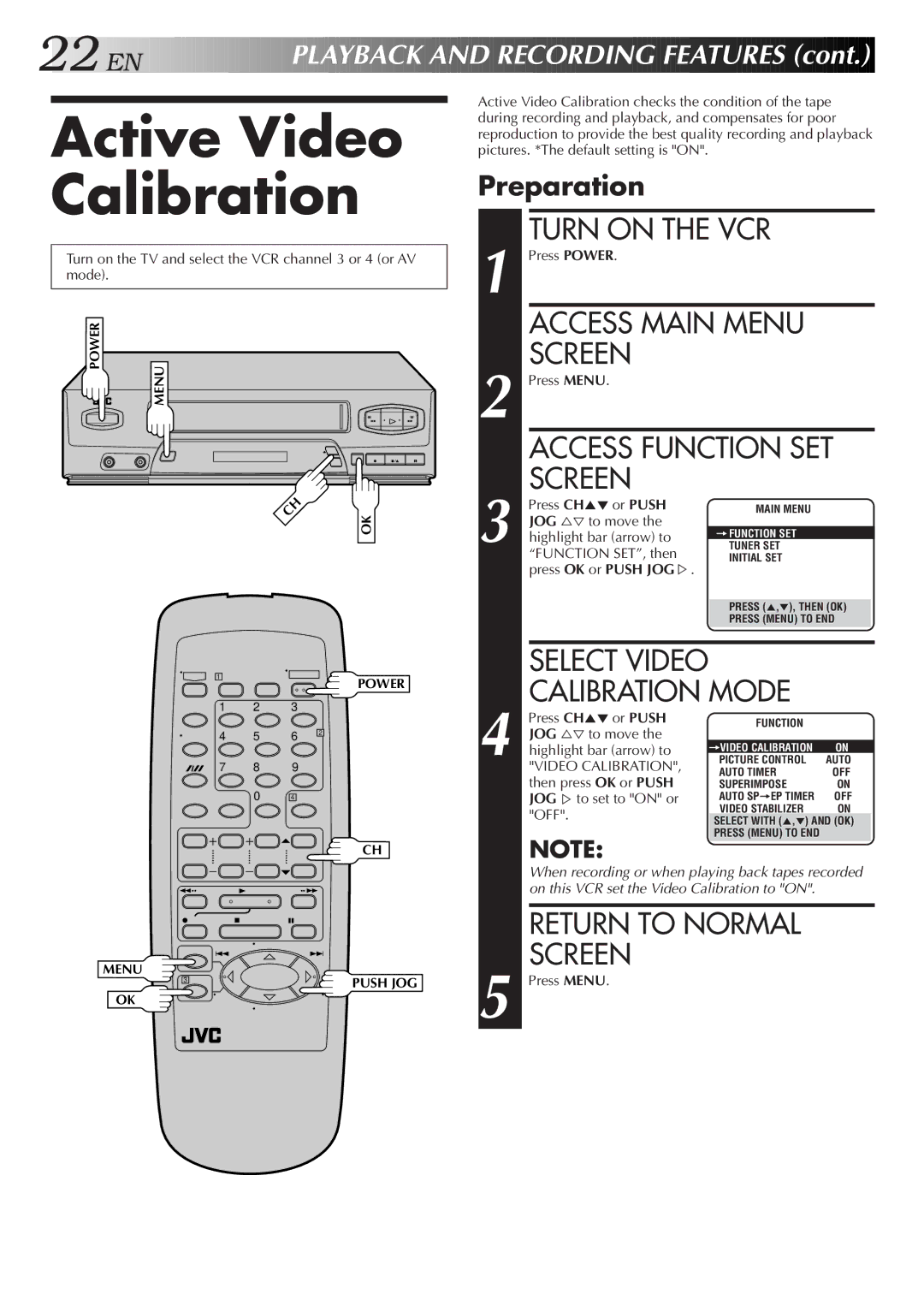 JVC HR-J3006UM manual Active Video Calibration, Calibration Mode 