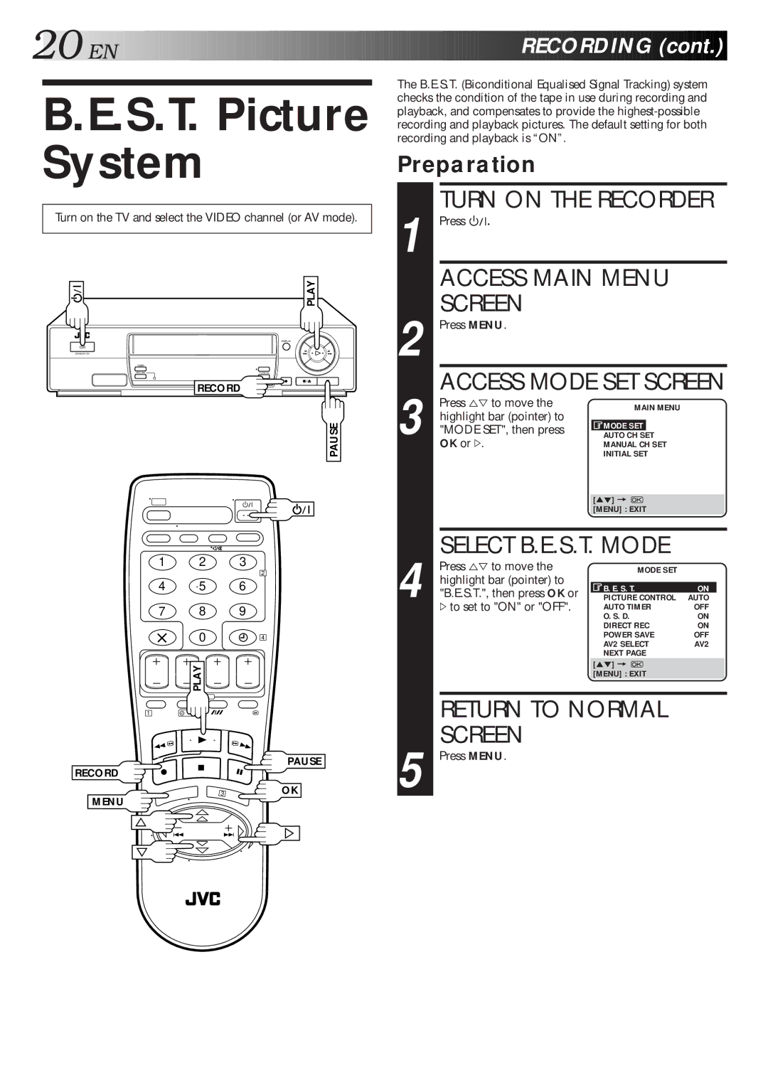 JVC HR-J313EU specifications S.T. Picture System, Preparation, S.T., then press OK or, #to set to on or OFF 