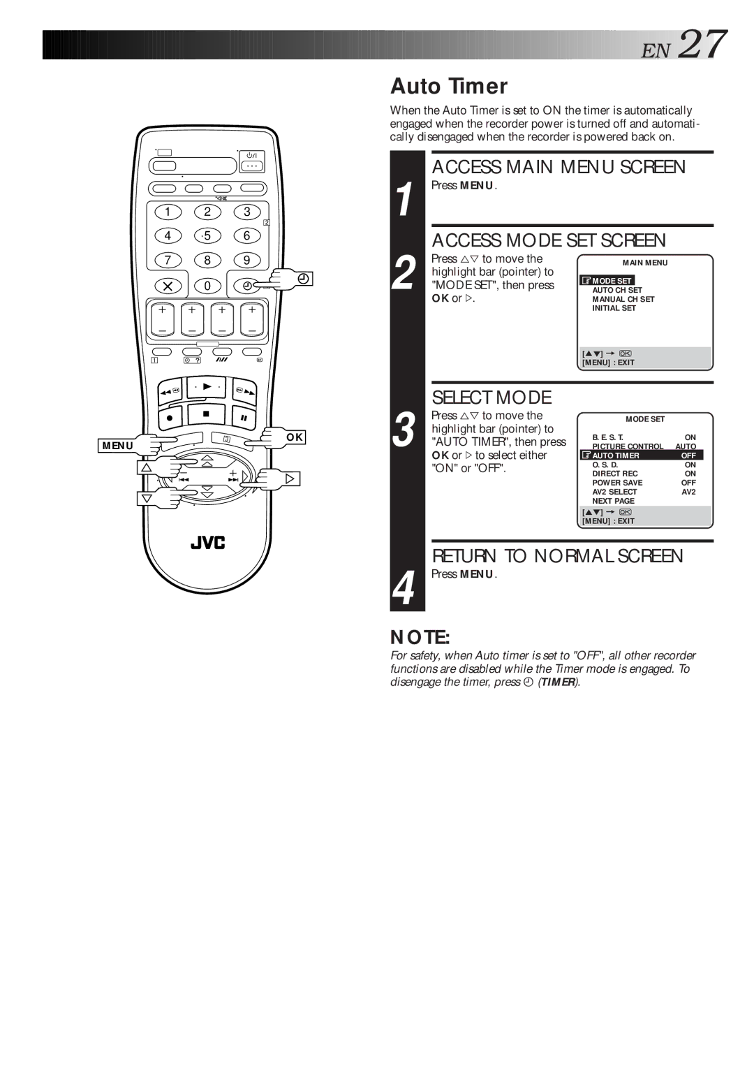 JVC HR-J313EU specifications Auto Timer, Auto TIMER, then press, OK or #to select either, On or OFF 