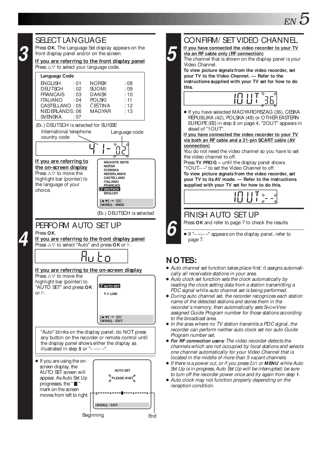 JVC HR-J313EU Language Code, Via an RF cable only RF connection, Your TV to the Video Channel. Refer to, This, Connection 