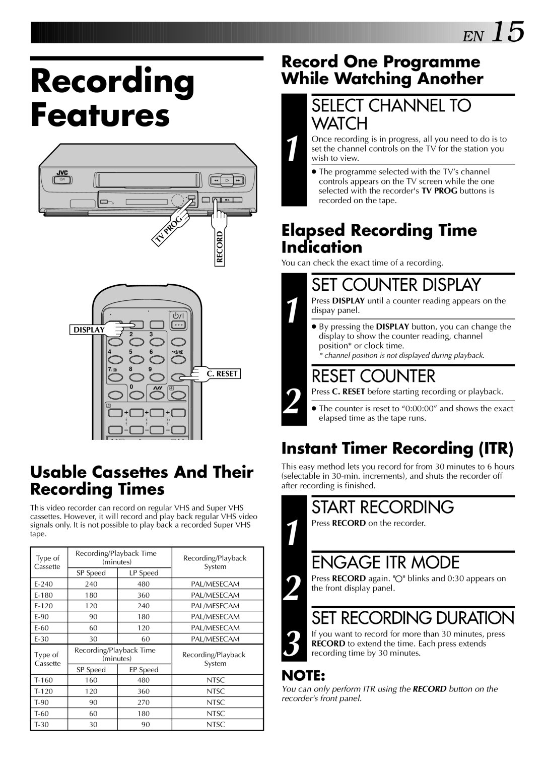 JVC HR-J341EM specifications Recording Features 