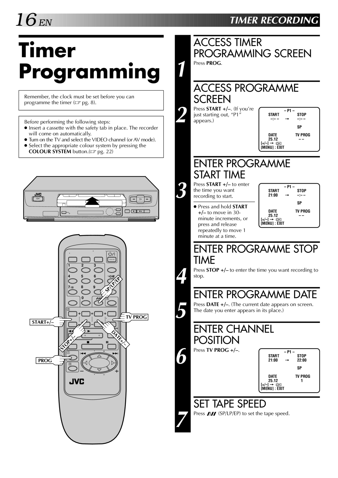 JVC HR-J341EM specifications Timer Programming 