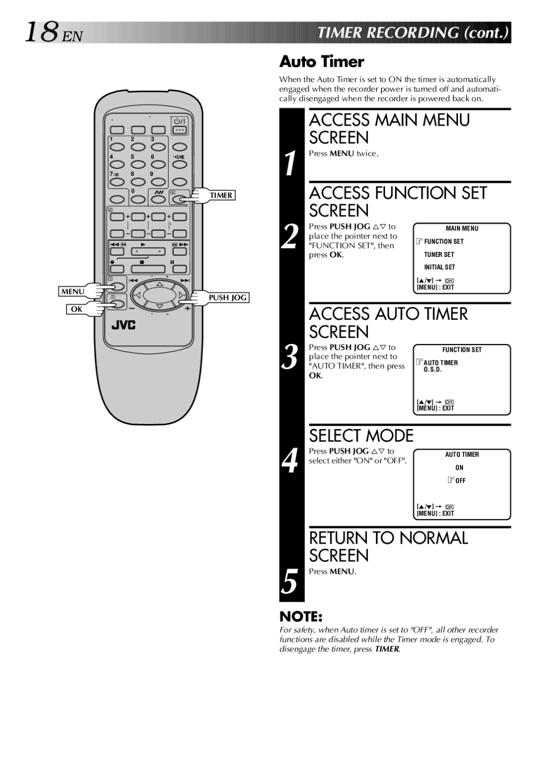 JVC HR-J341EM specifications Auto Timer 