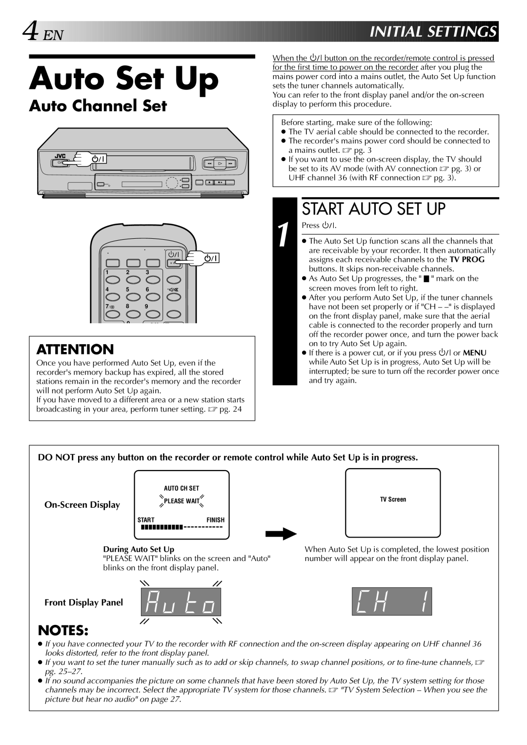 JVC HR-J341EM specifications Start Auto SET UP, Auto Channel Set, During Auto Set Up 