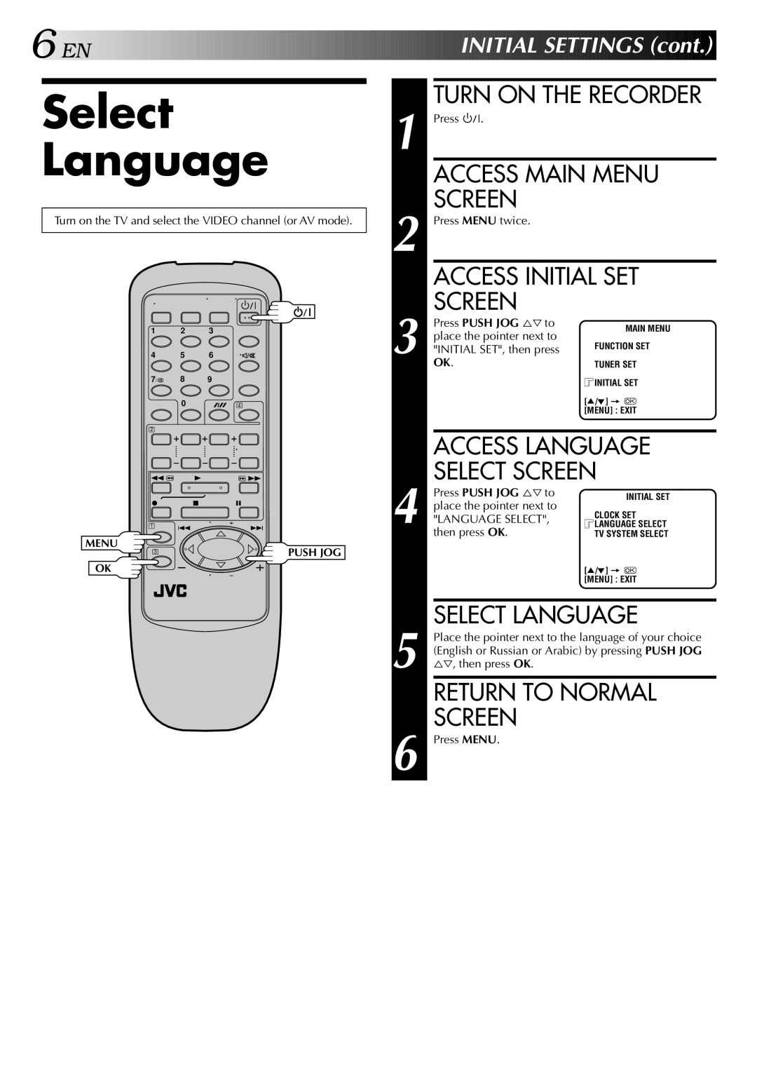 JVC HR-J341EM specifications Select Language 