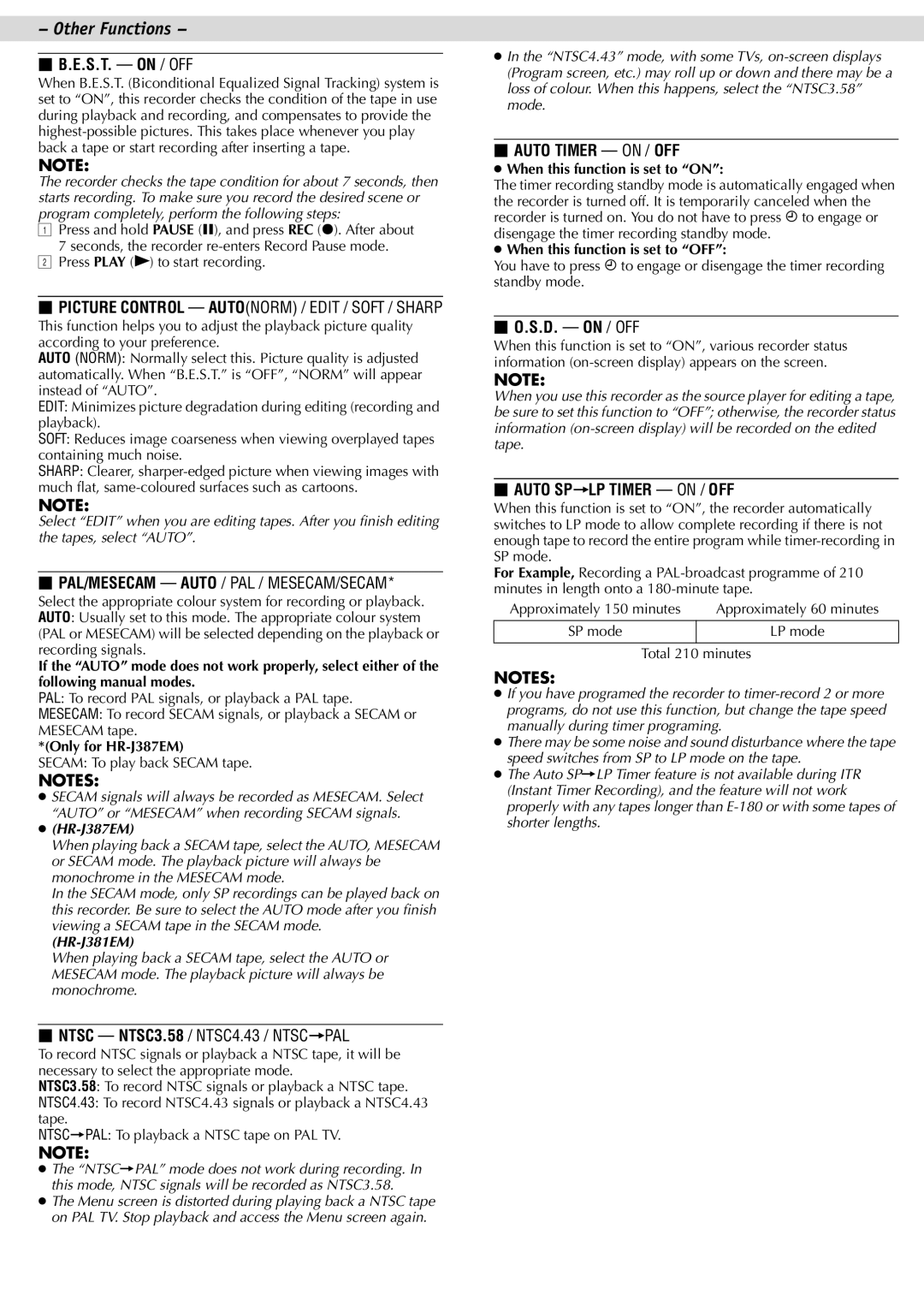 JVC HR-J381EM, LPT0592-001C manual Only for HR-J387EM, When this function is set to on, When this function is set to OFF 