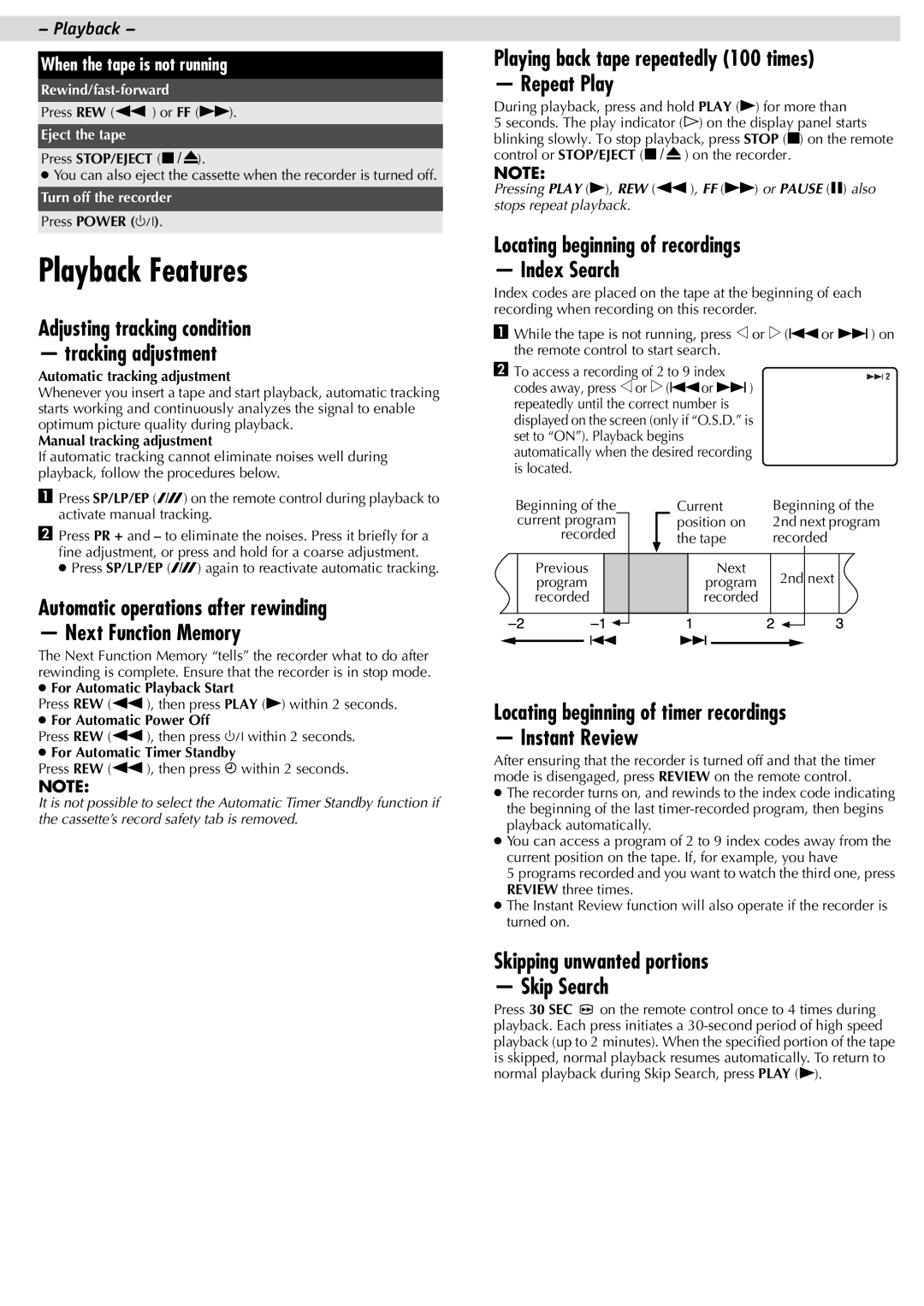 JVC HR-J387EM, HR-J381EM, LPT0592-001C manual Playback Features 