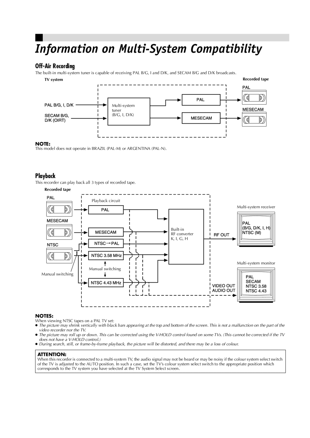 JVC LPT0685-001A, HR-J391EM manual Information on Multi-System Compatibility, Off-Air Recording, Playback, Recorded tape 