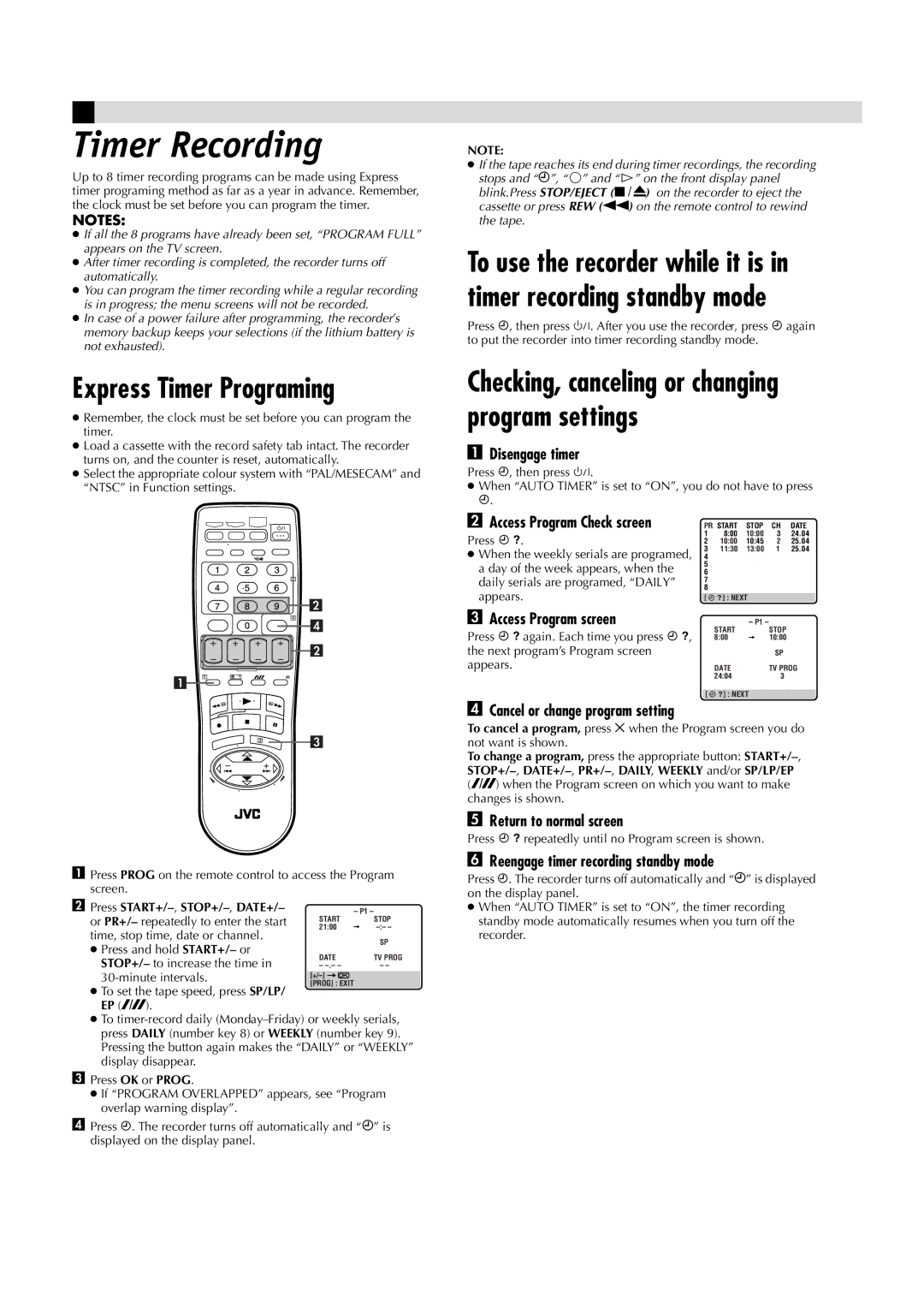 JVC HR-J391EM, LPT0685-001A manual Timer Recording, Express Timer Programing 