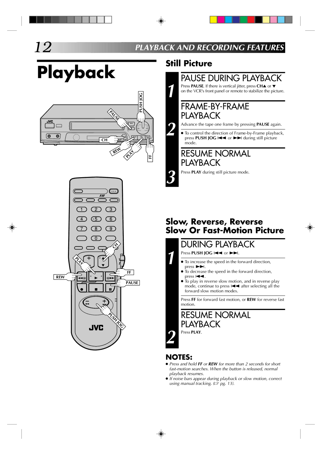 JVC HR-J4003UM manual Frame-By-Frame, During Playback, Resume Normal 