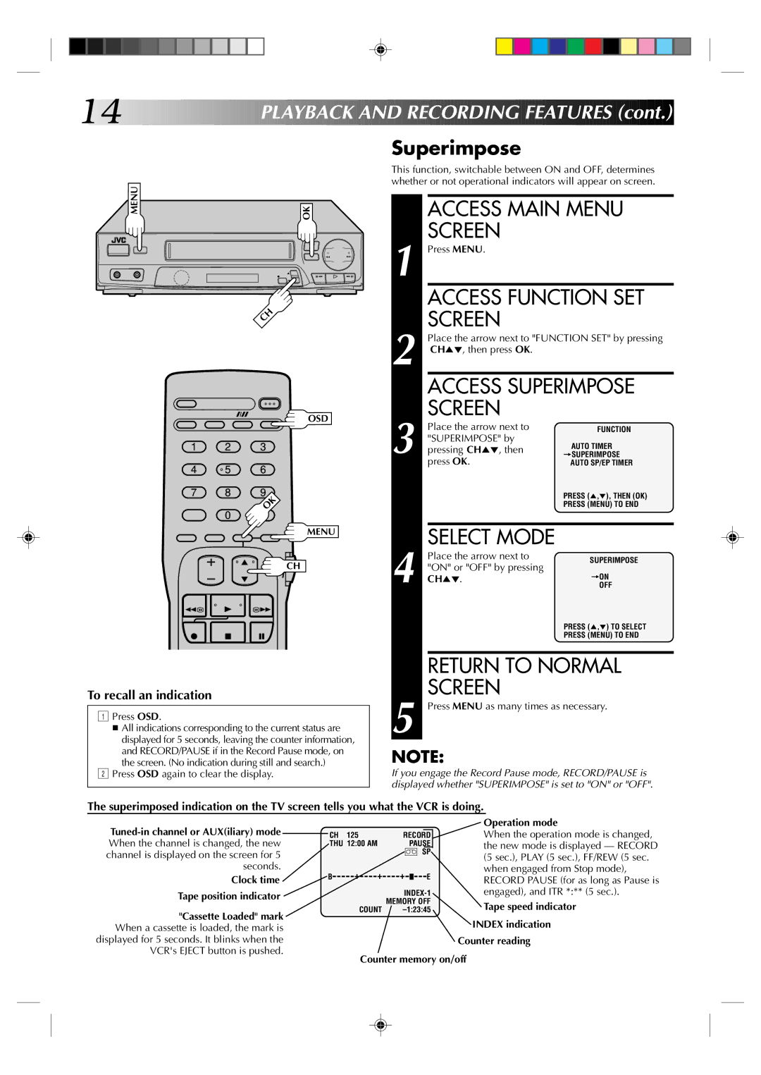 JVC HR-J4003UM manual Access Function SET, Access Superimpose 