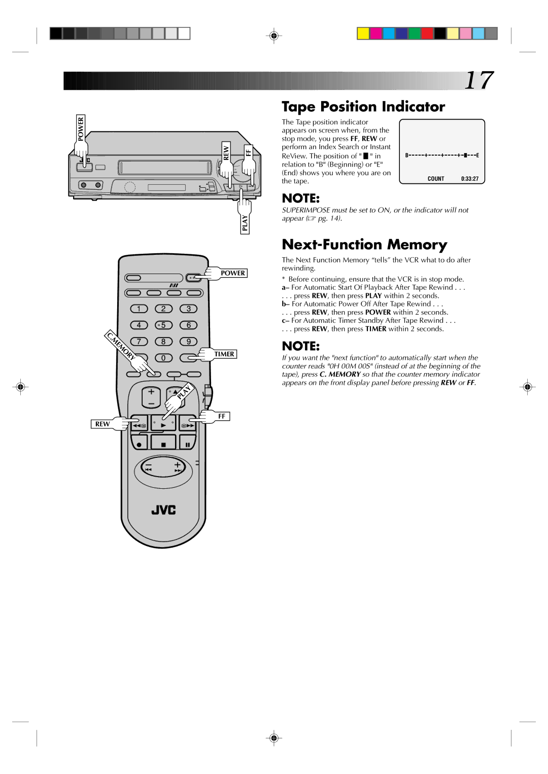 JVC HR-J4003UM manual Tape Position Indicator, Next-Function Memory 