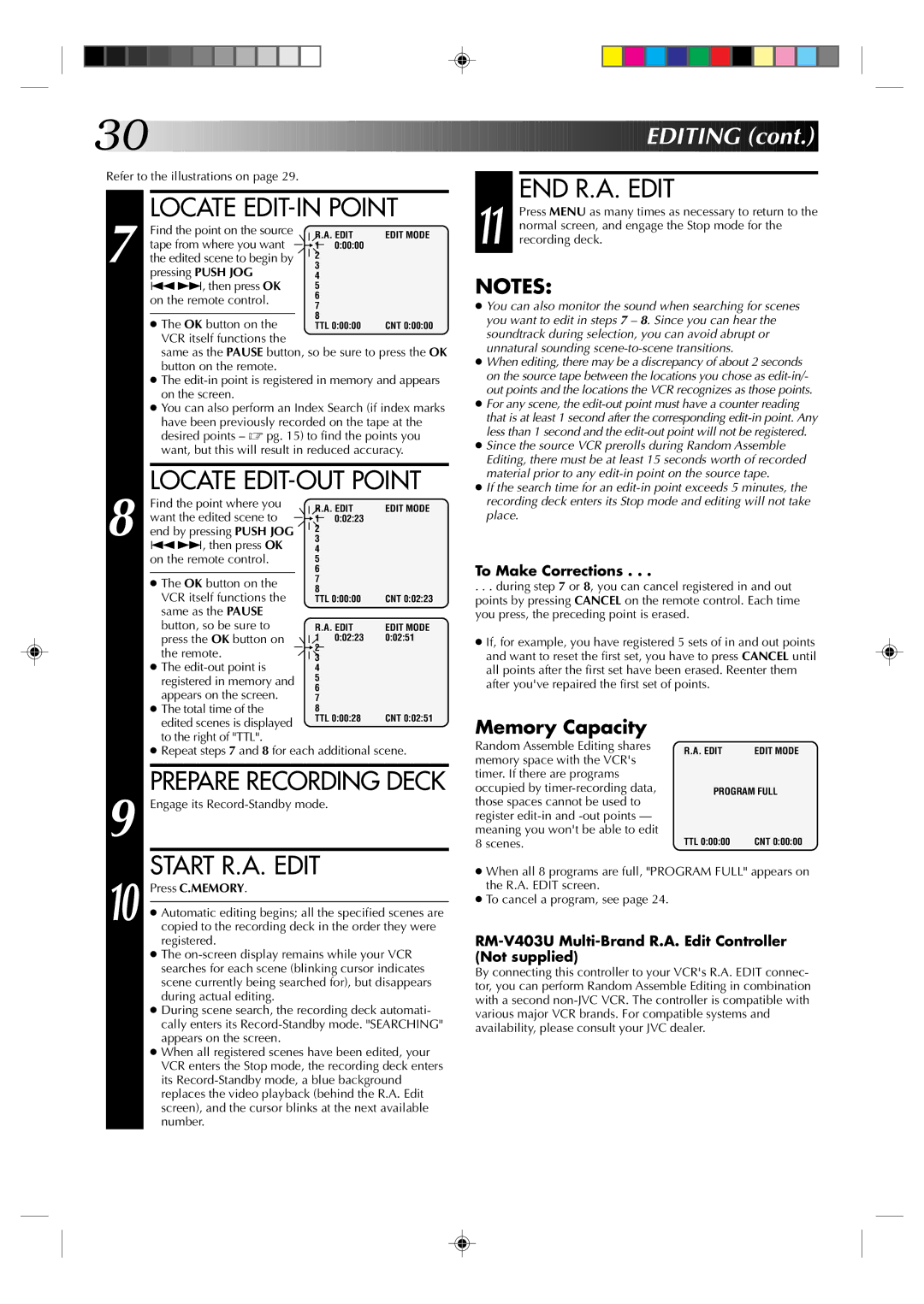 JVC HR-J4003UM manual Locate EDIT-OUT Point, Start R.A. Edit, END R.A. Edit 