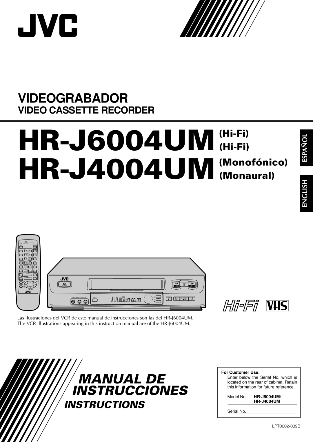 JVC HR-J4004UM instruction manual HR-J6004UM Hi-Fi 