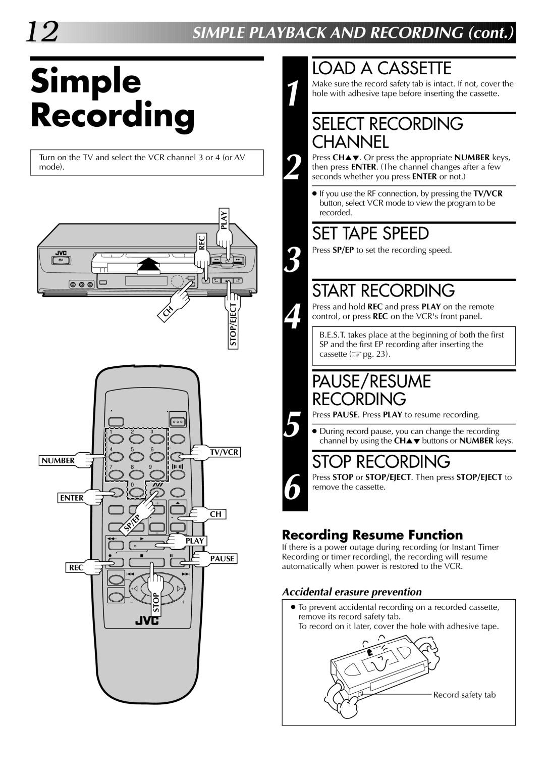 JVC HR-J4004UM, HR-J6004UM instruction manual Simple Recording 