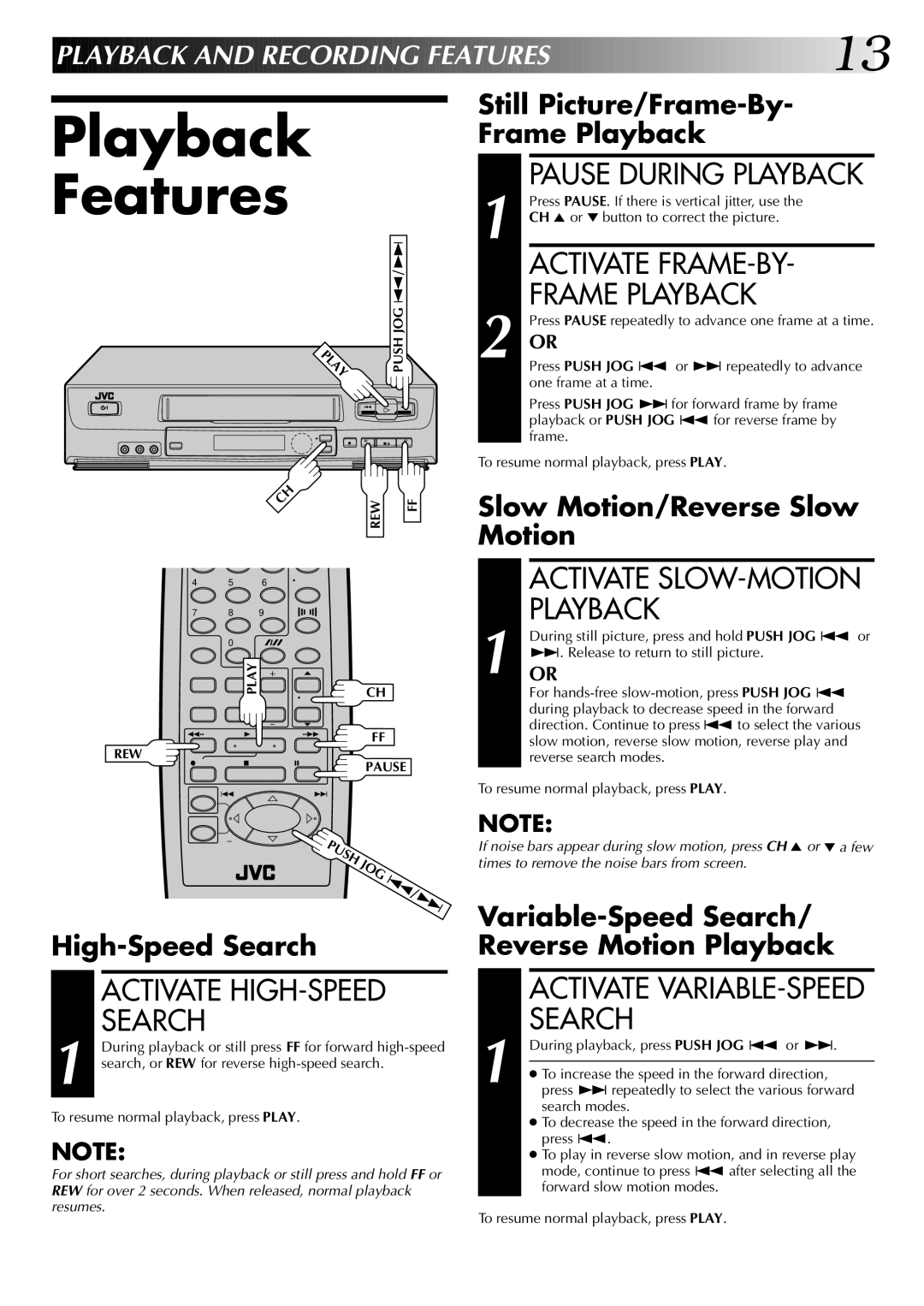 JVC HR-J6004UM, HR-J4004UM instruction manual Playback Features 