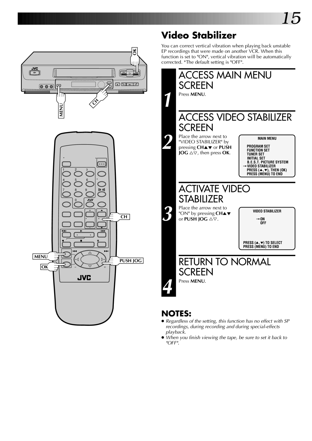 JVC HR-J6004UM, HR-J4004UM instruction manual Video Stabilizer 