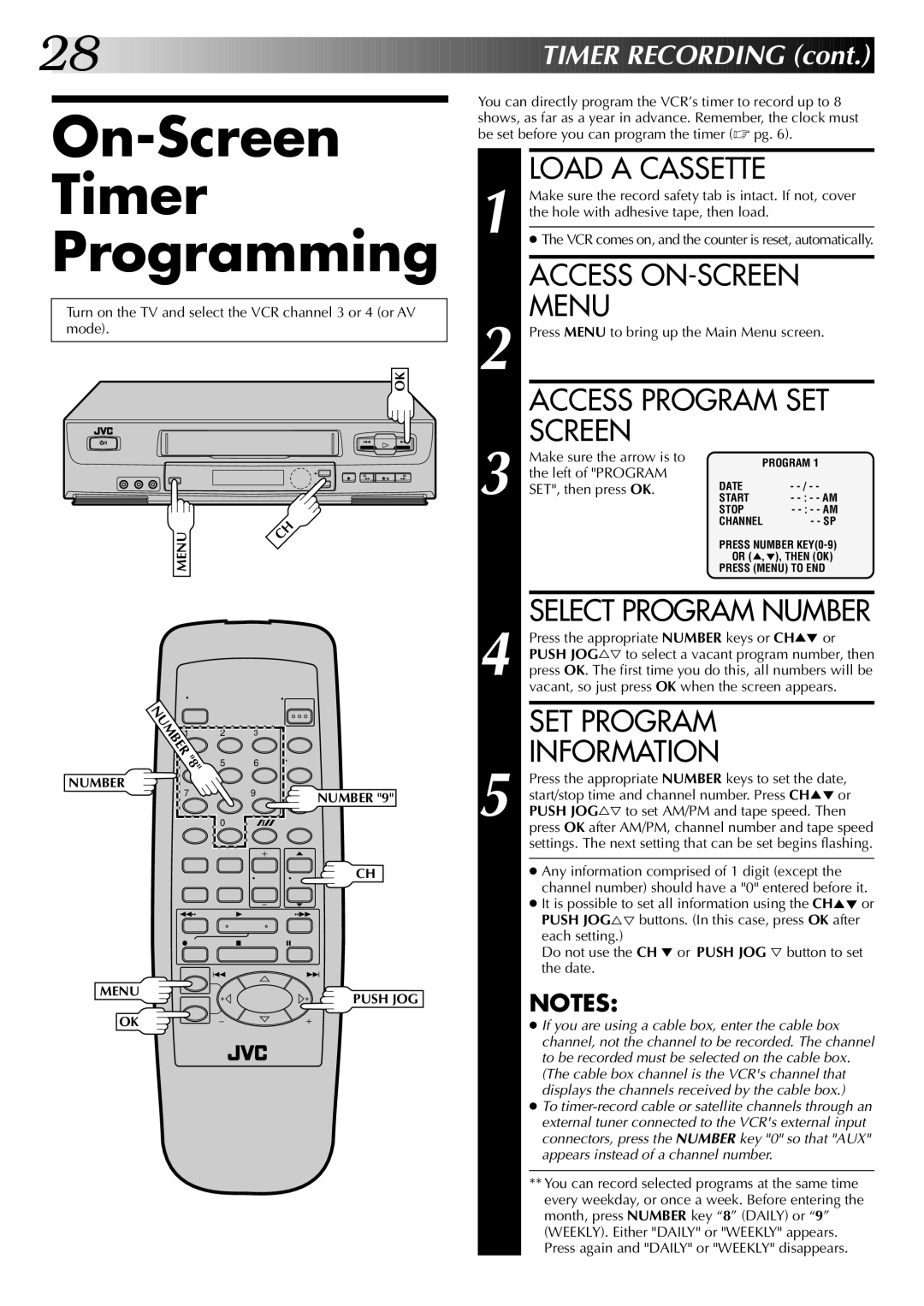 JVC HR-J4004UM, HR-J6004UM instruction manual On-Screen Timer Programming 