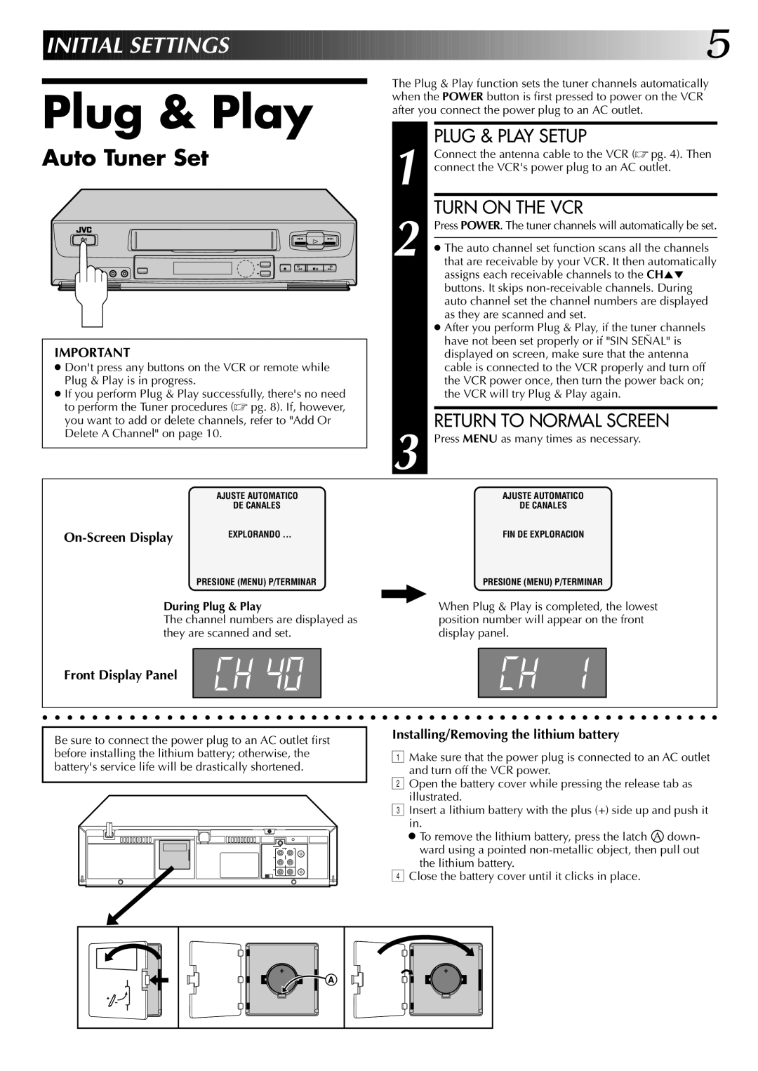 JVC HR-J6004UM, HR-J4004UM instruction manual Auto Tuner Set, During Plug & Play 