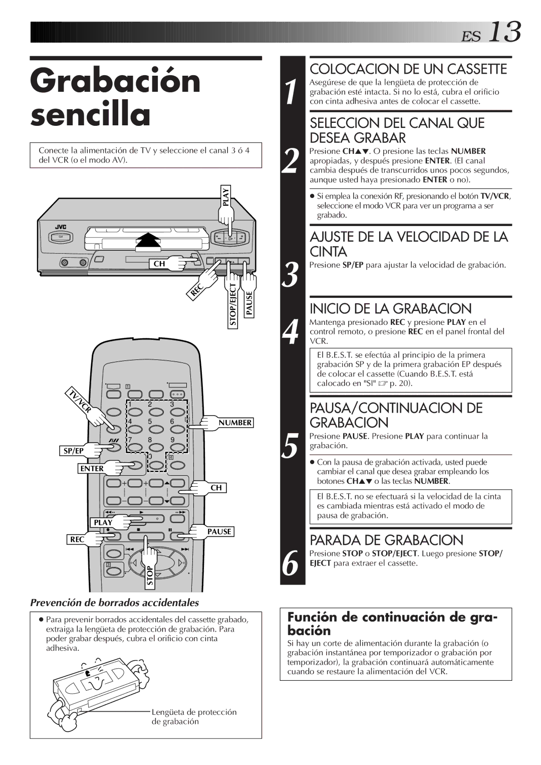 JVC HR-J4006UM manual Grabación sencilla 