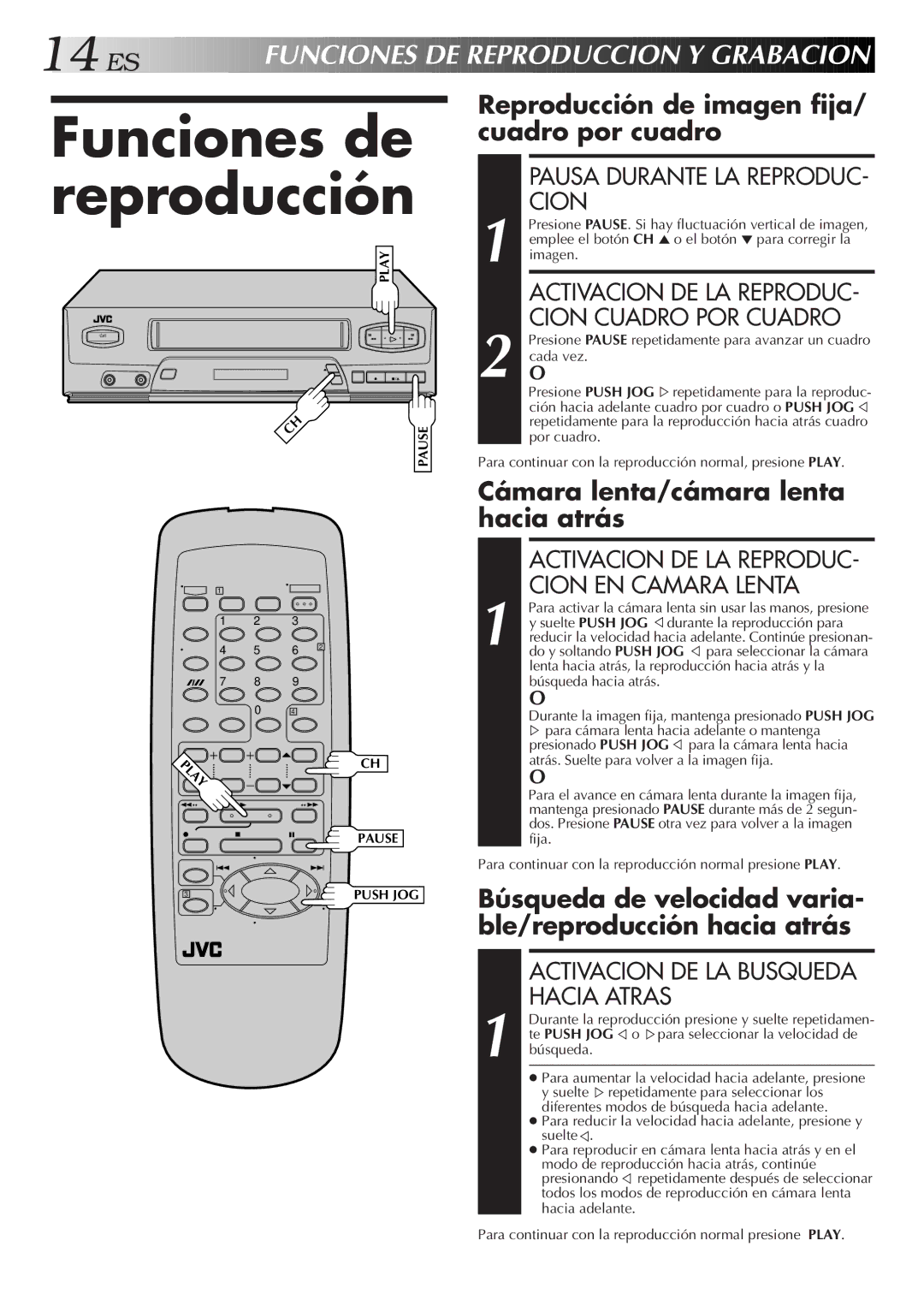 JVC HR-J4006UM manual Funciones de reproducción 