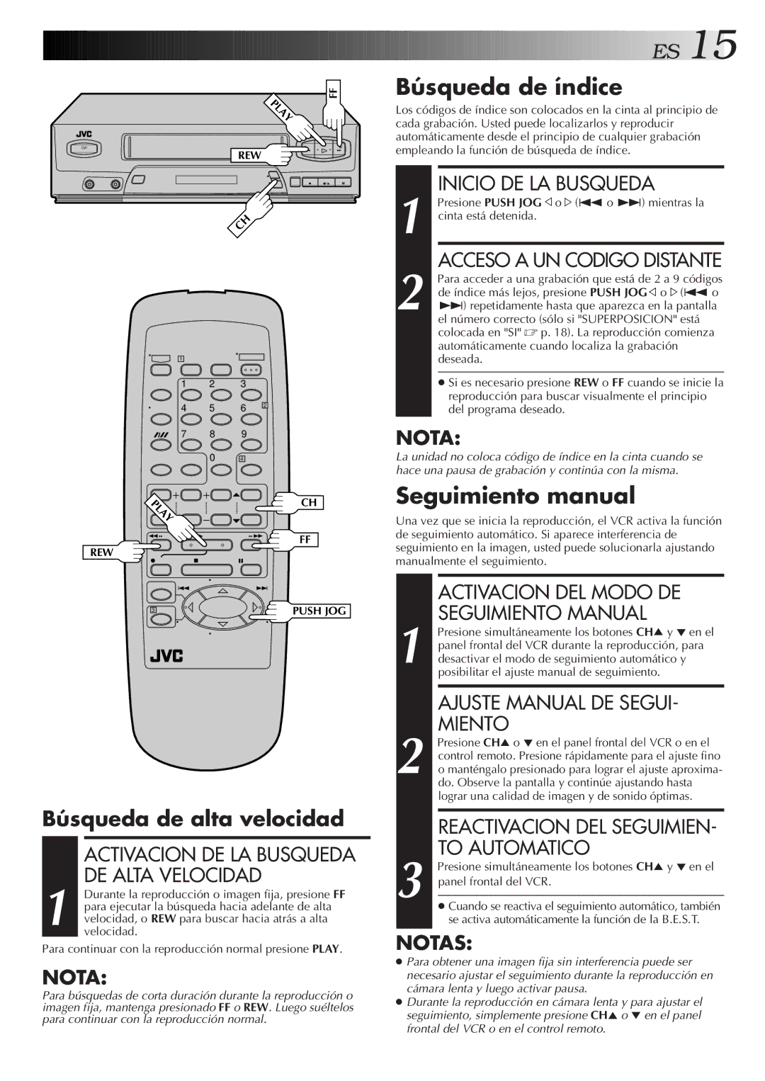 JVC HR-J4006UM Búsqueda de índice, Seguimiento manual 