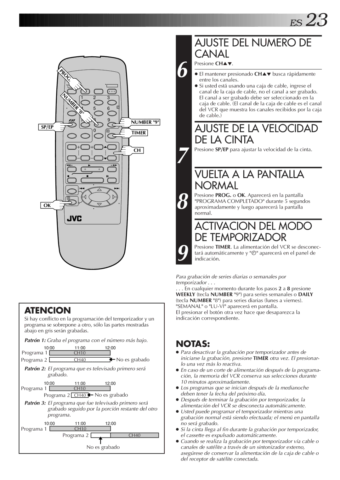 JVC HR-J4006UM manual Ajuste DEL Numero DE, DE LA Cinta, Activacion DEL Modo, DE Temporizador 