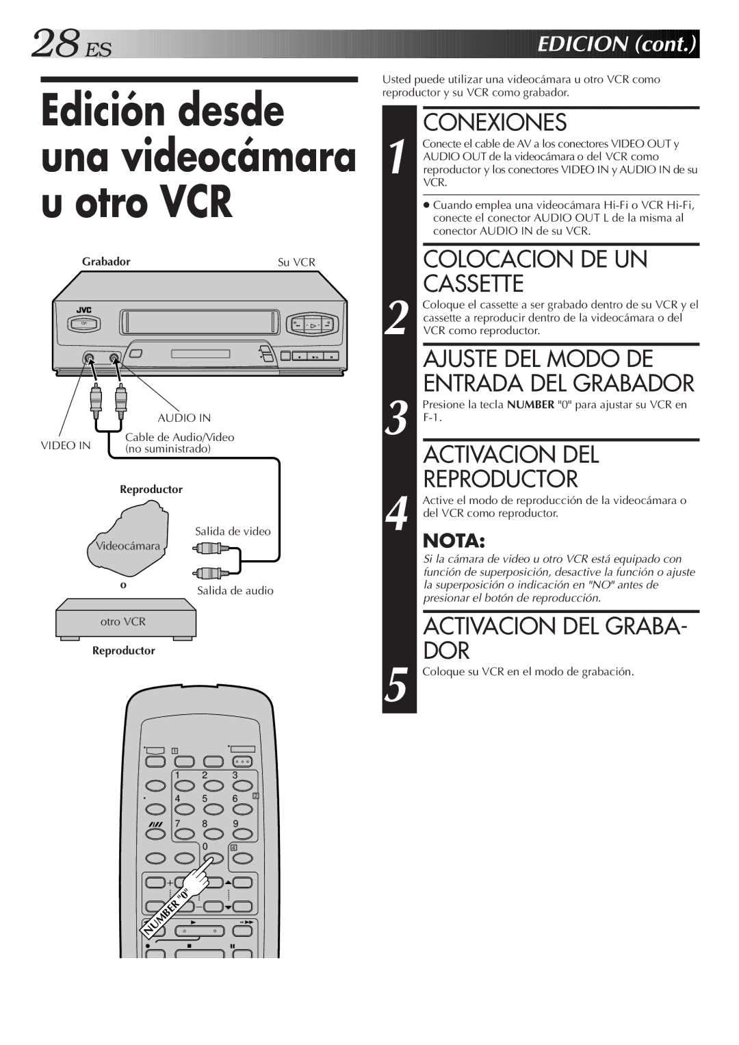 JVC HR-J4006UM manual Colocacion DE UN, Reproductor, Edicion, Audio, Video 