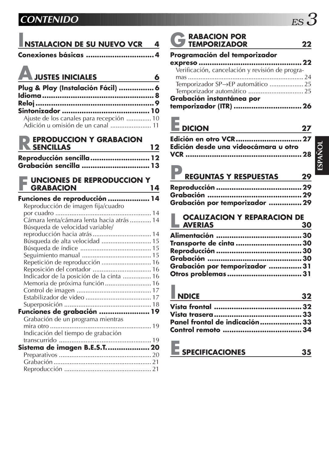 JVC HR-J4006UM manual Contenido 