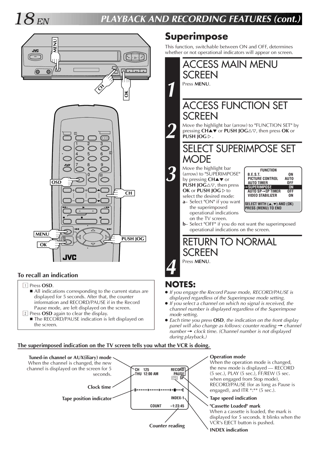 JVC HR-J4006UM manual Mode, Superimpose 