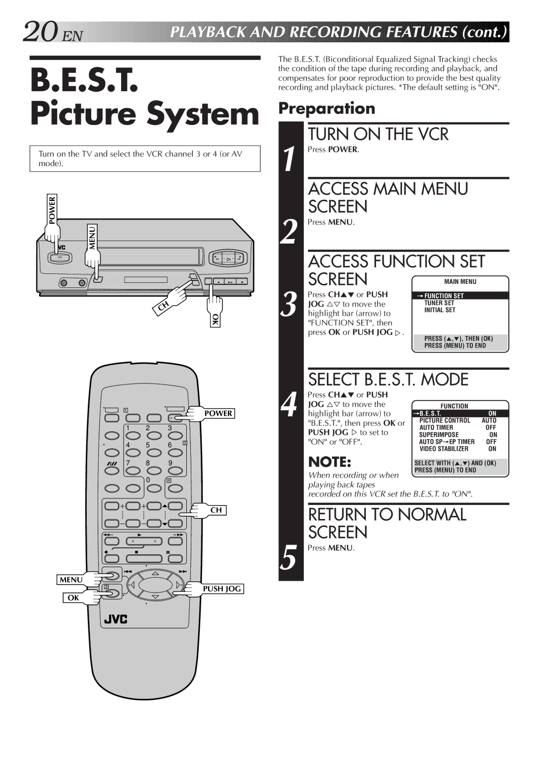 JVC HR-J4006UM manual S.T. Picture System, Preparation 