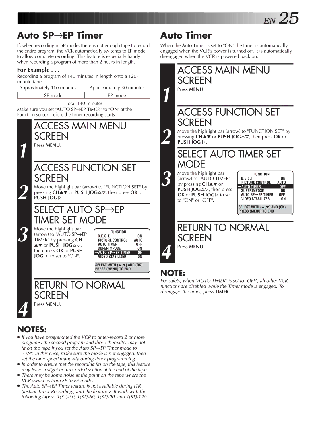 JVC HR-J4006UM manual Select Auto SP EP Timer SET Mode, Select Auto Timer SET, Auto SP→EP Timer 