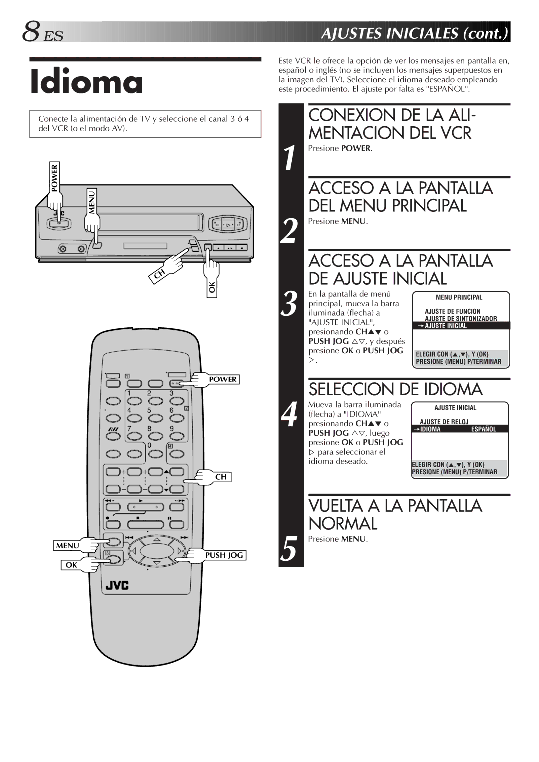 JVC HR-J4006UM manual Idioma 