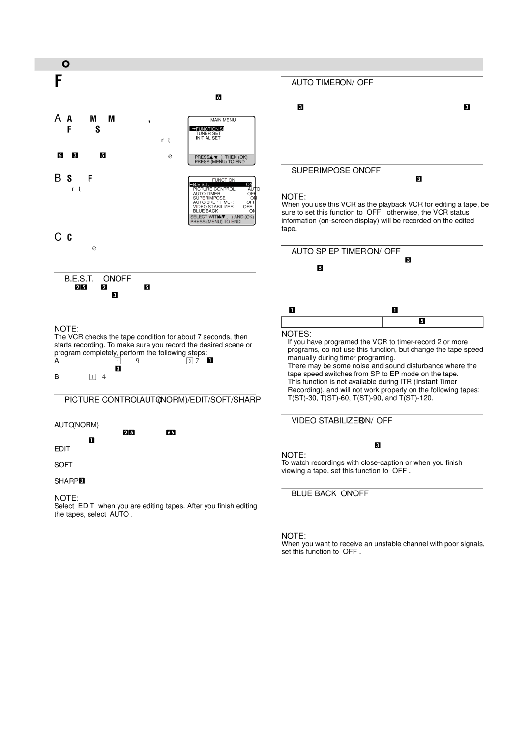 JVC HR-J4008UM manual Function settings, Function Set screen, Select Function, Change setting 