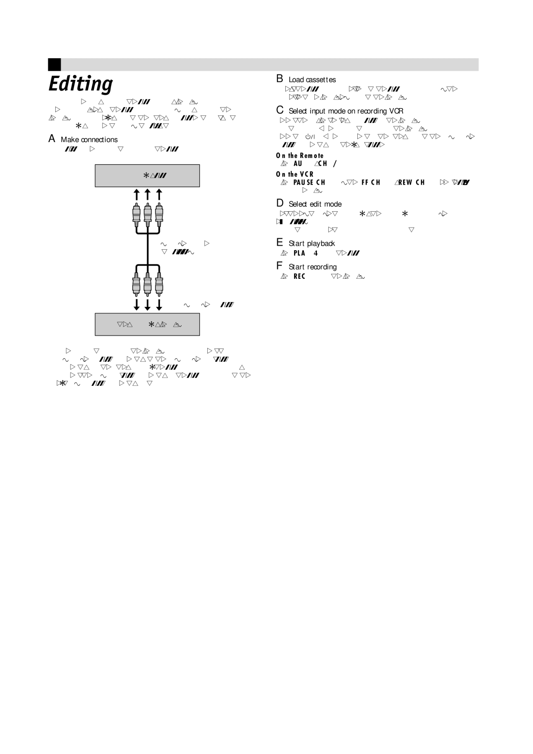 JVC HR-J4008UM manual Editing, Make connections, Load cassettes, Select input mode on recording VCR, Select edit mode 