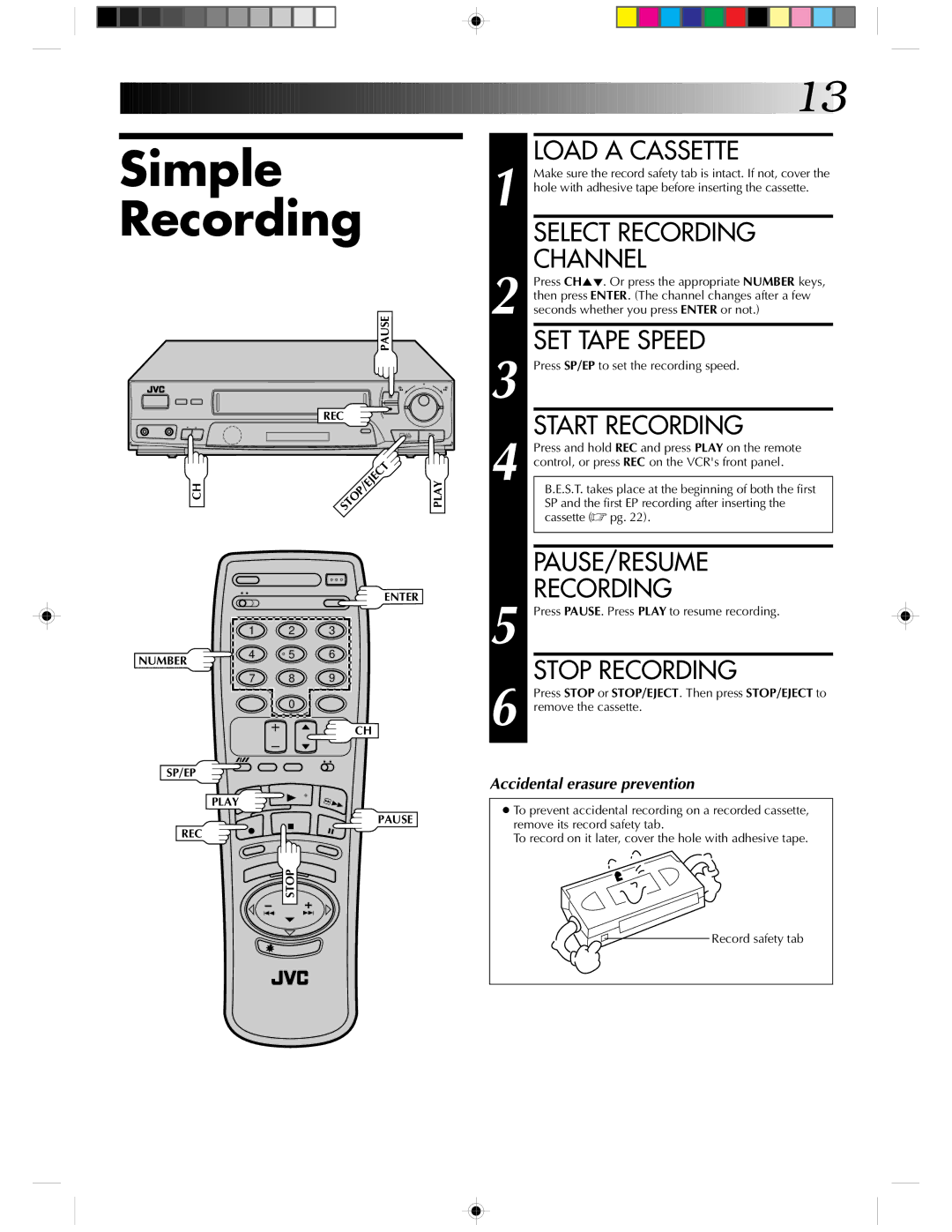 JVC HR-J430KR manual Simple Recording 