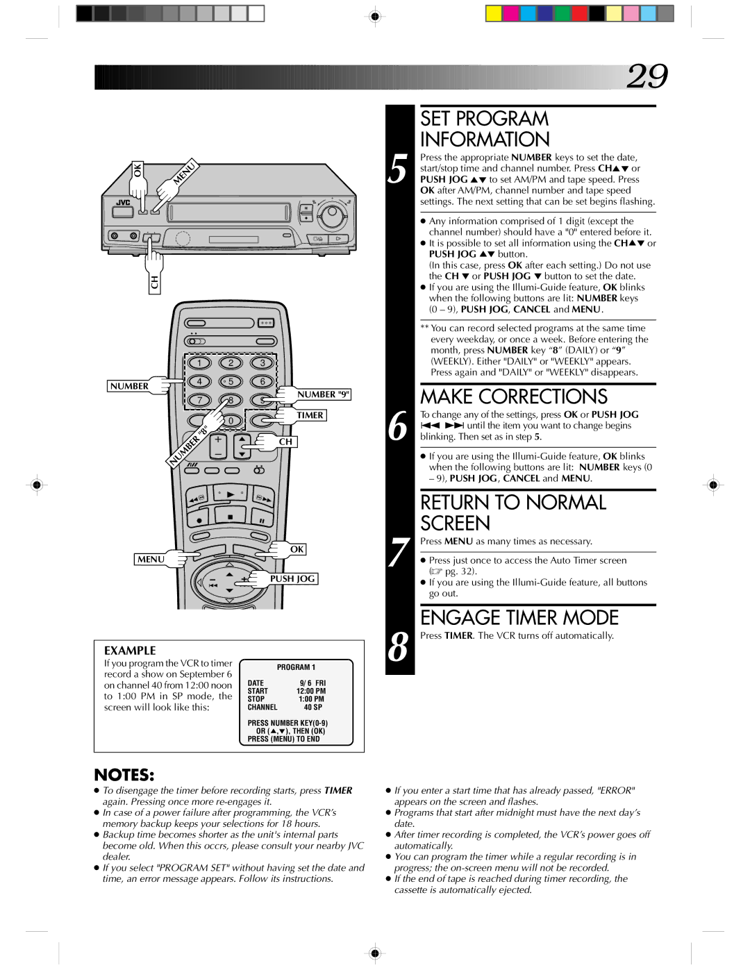 JVC HR-J430KR manual SET Program Information, Example 