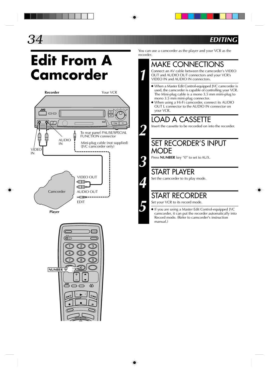 JVC HR-J430KR manual Edit From a Camcorder 