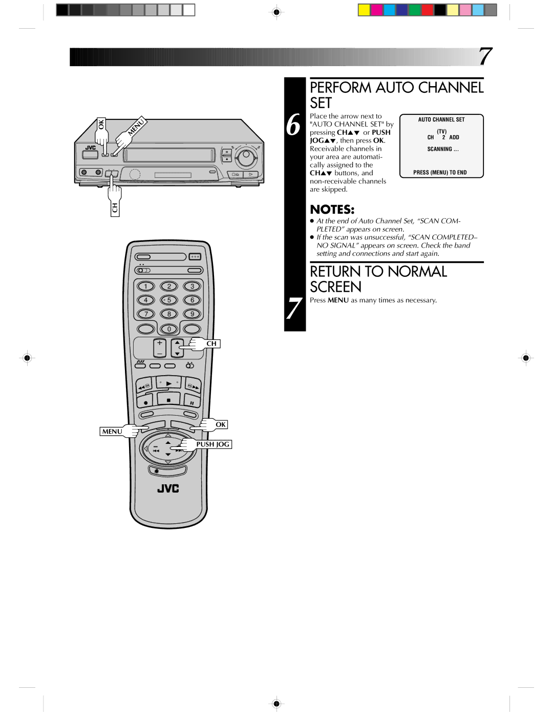 JVC HR-J430KR manual Perform Auto Channel SET, Return to Normal Screen 