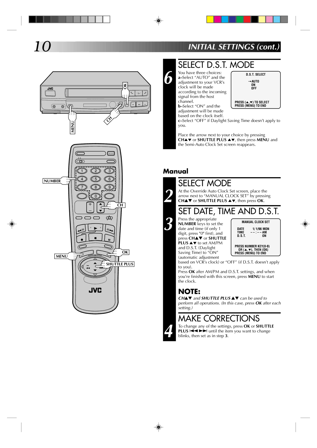 JVC HR-J430U manual Select D.S.T. Mode, Make Corrections 