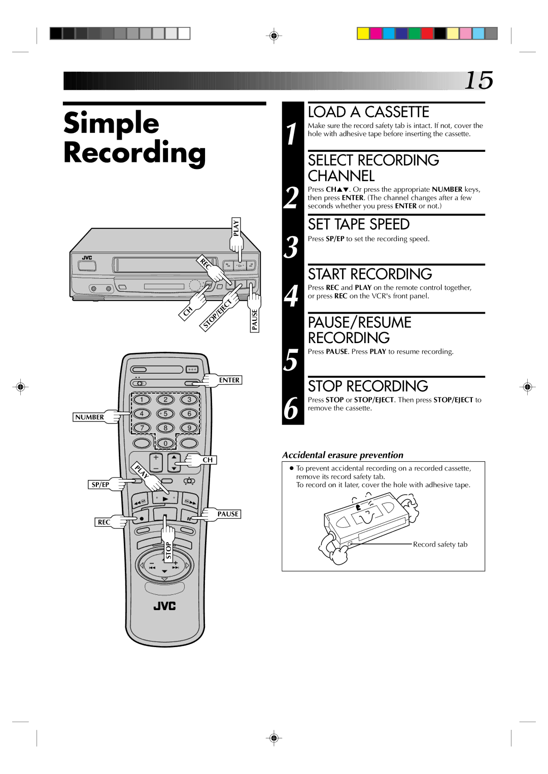 JVC HR-J430U manual Simple Recording 