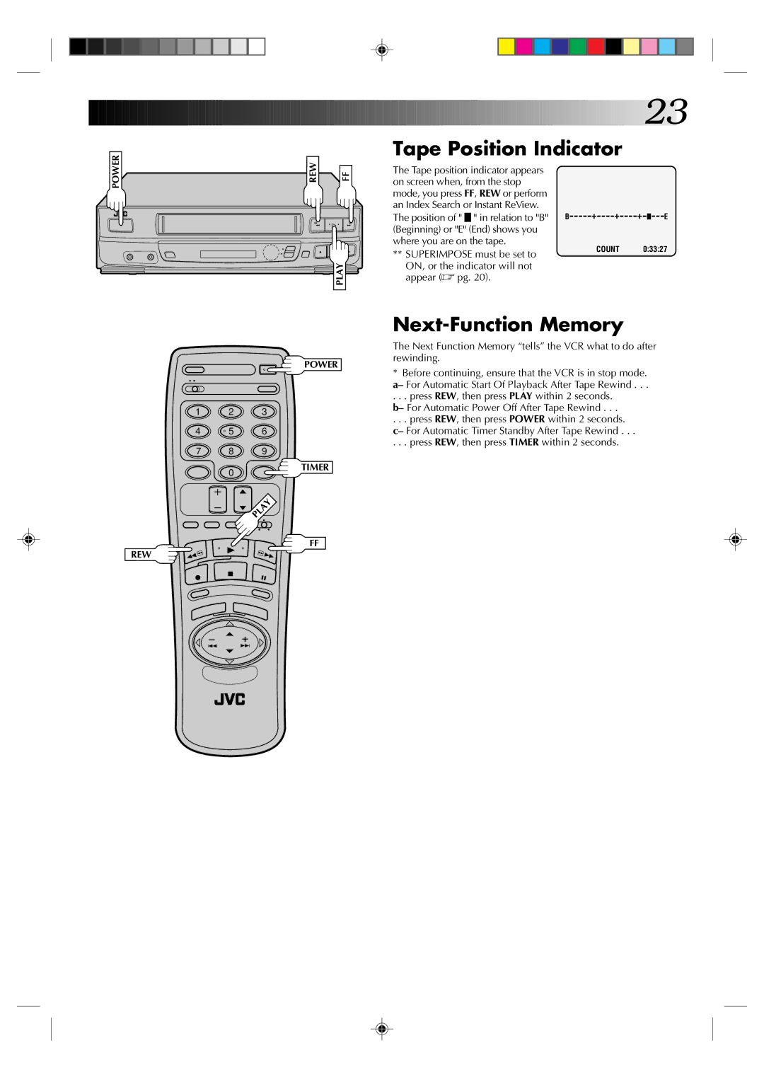 JVC HR-J430U manual Tape Position Indicator, Next-Function Memory 