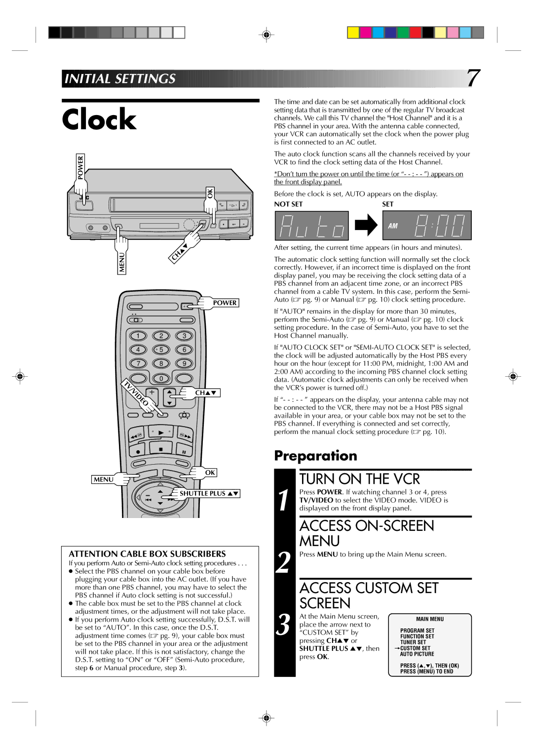 JVC HR-J430U manual Clock 