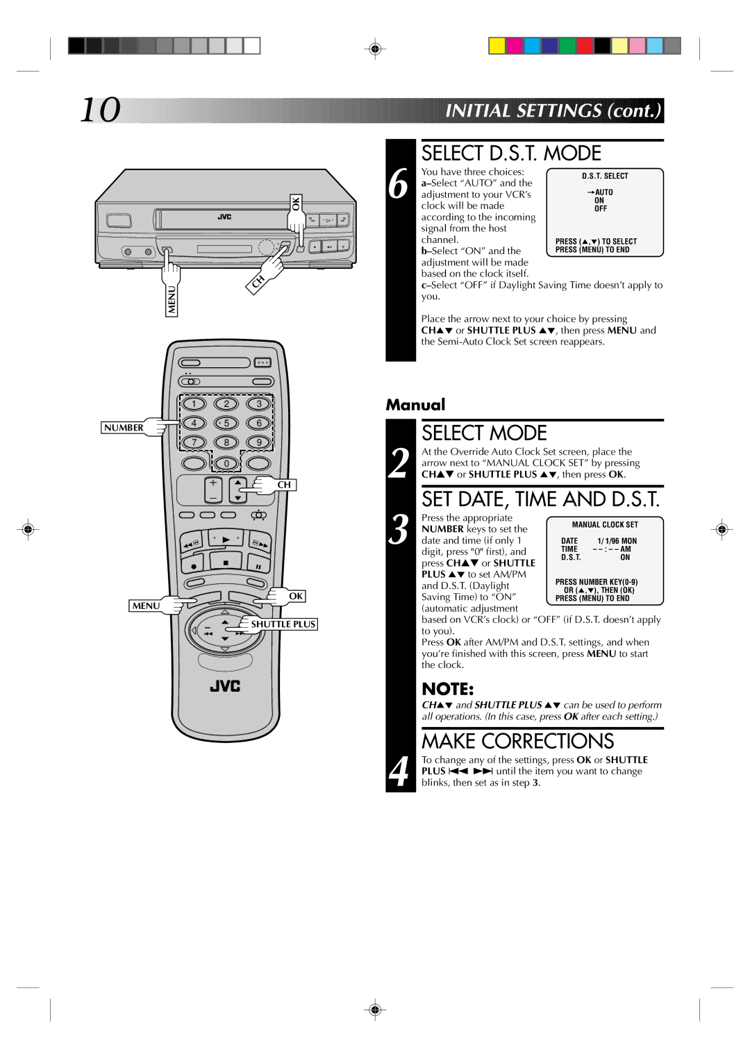 JVC HR-J433U manual Select D.S.T. Mode, Make Corrections 