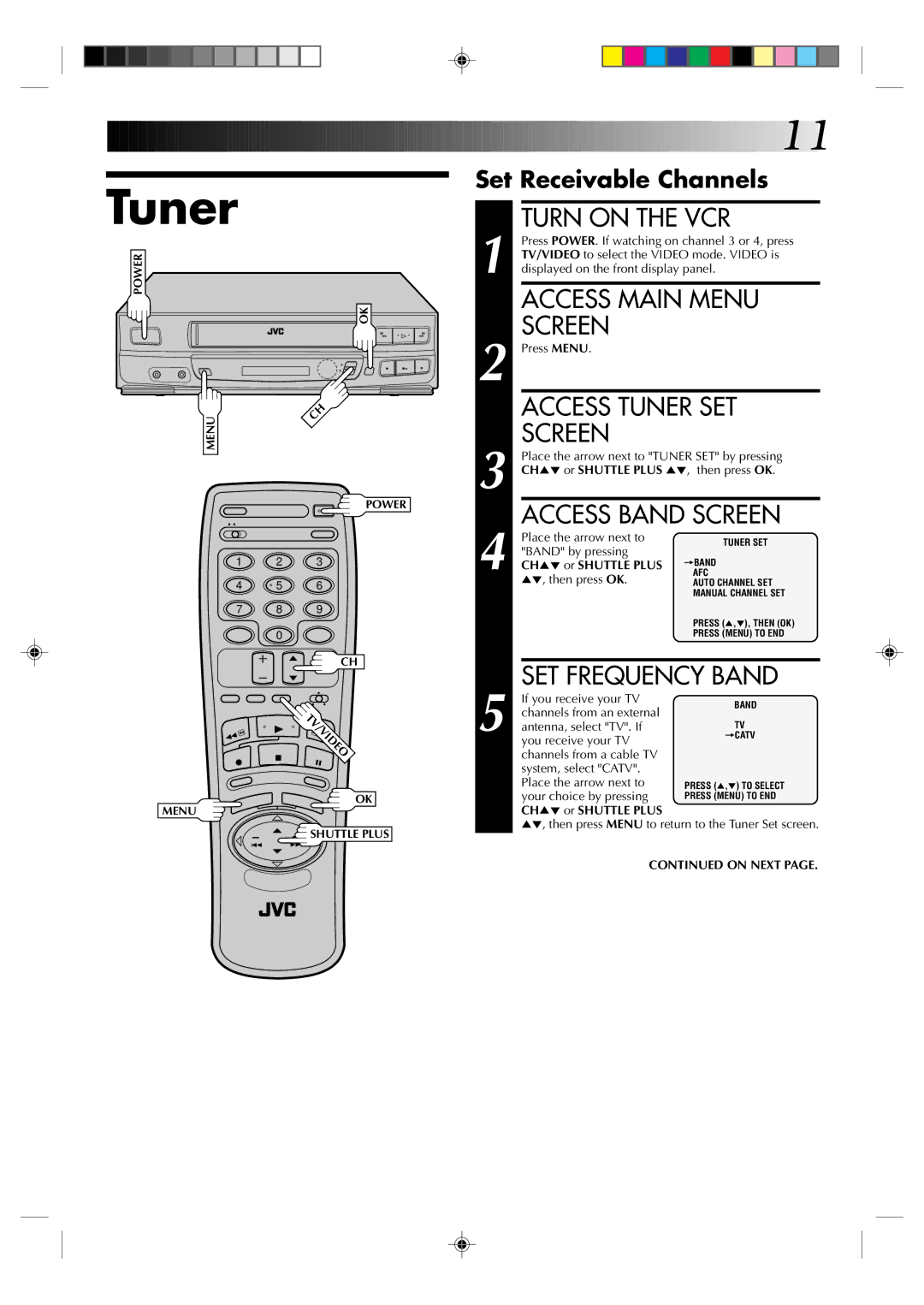 JVC HR-J433U manual Access Main Menu, Access Tuner SET, Access Band Screen, SET Frequency Band 