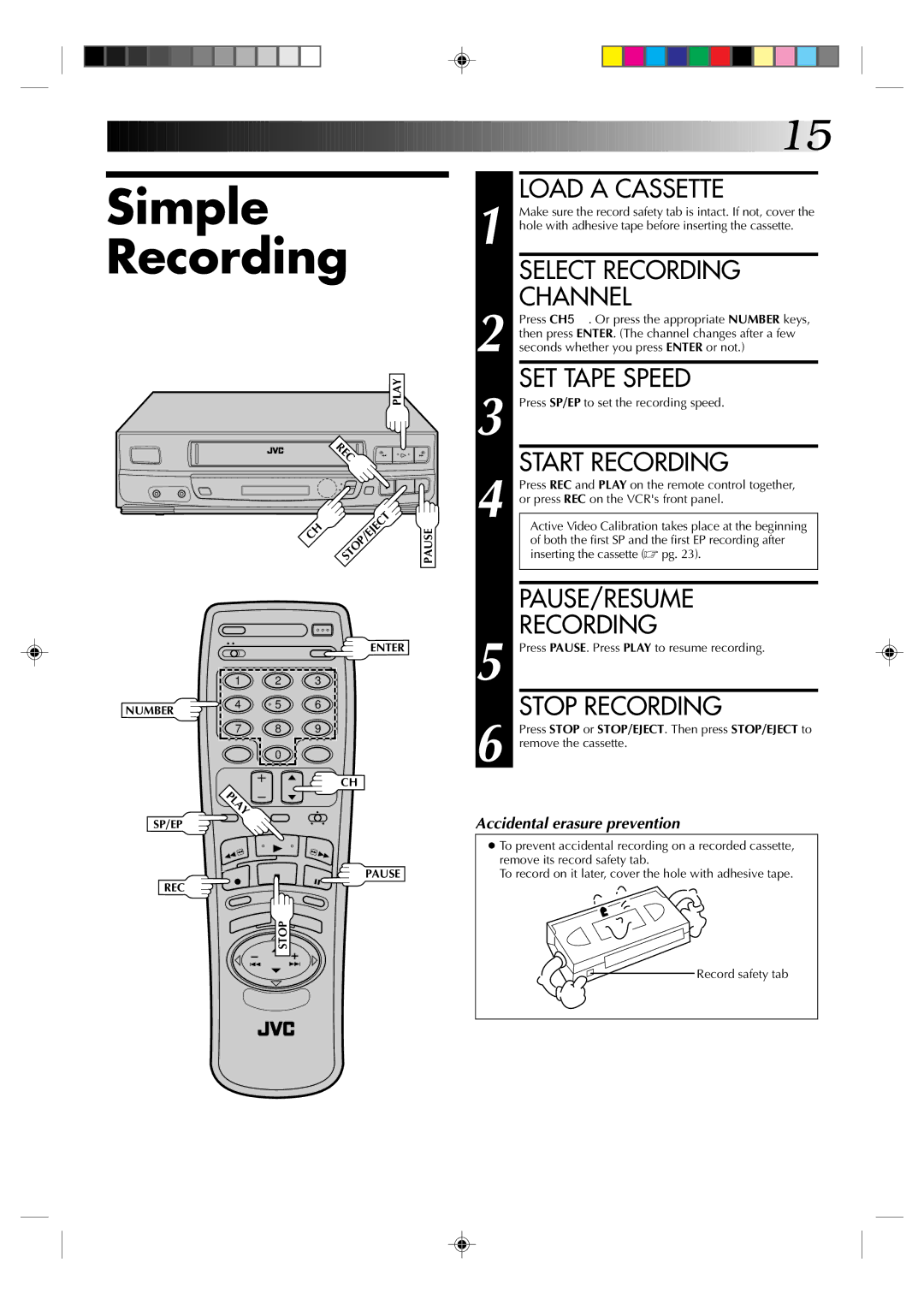 JVC HR-J433U manual Simple Recording 