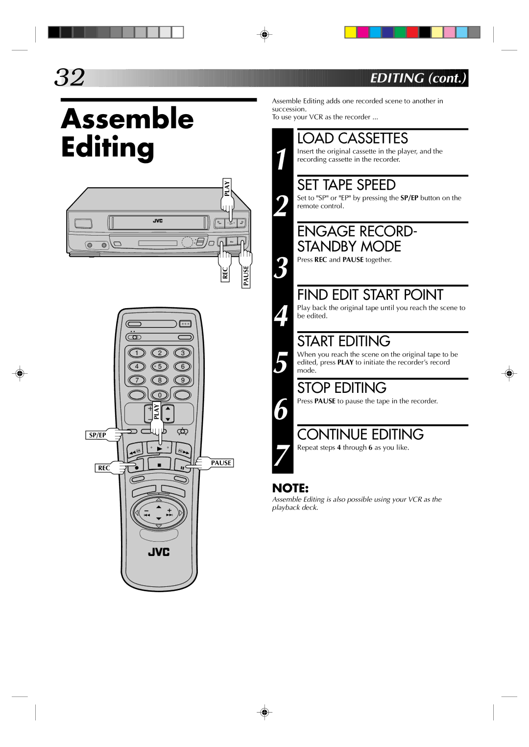 JVC HR-J433U manual Assemble Editing 