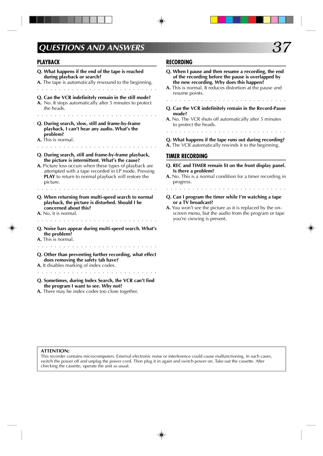 JVC HR-J433U manual Quest Ions and Answers, Playback 